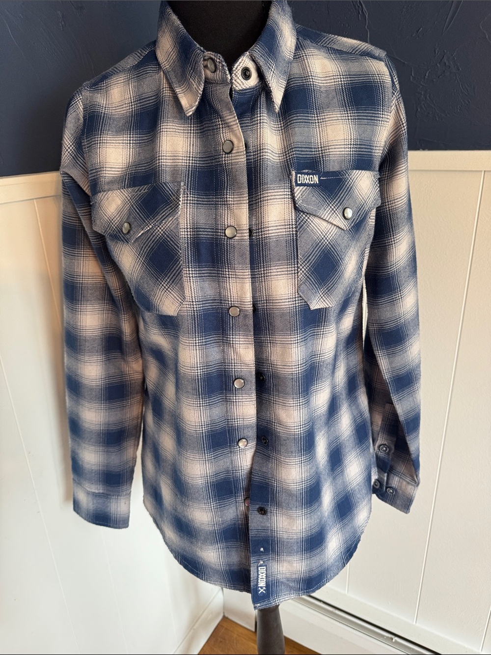 DIXXON Blue and White Plaid Snap-Front Shirt